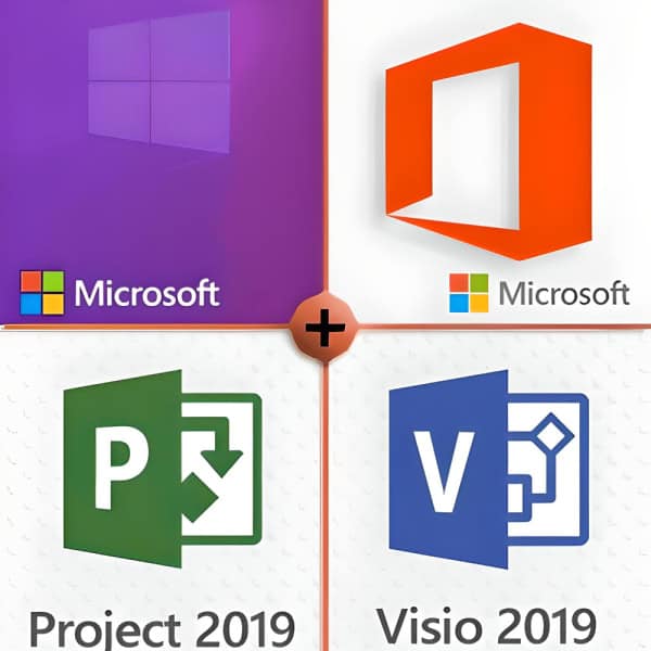 Microsoft Windows 10 Pro + Microsoft Visio 2019 Pro + Microsoft Project 2019 Pro + Microsoft Office 2019 Pro Plus Premium license for 3 devices
