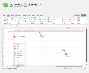 An Excel workbook with multiple worksheets, the Ribbon toolbar with various tabs, and a grid layout showing cells, rows, and columns.