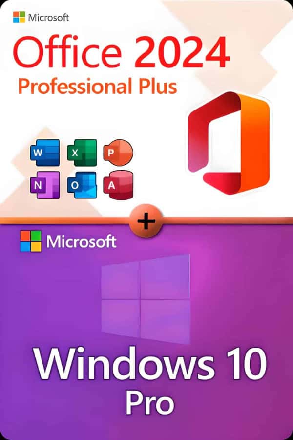 Microsoft Office 2024 Professional Plus + Microsoft Windows 10 Professional License for 3 PCs